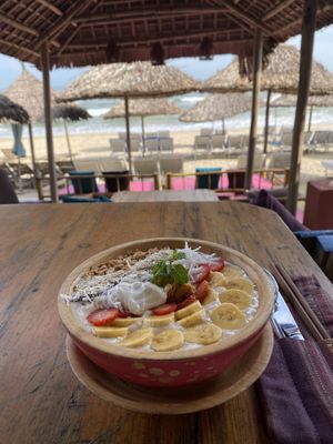 Sunday morning breakfast with a smoothie bowl and a view at The Fisherman Vegan Restaurant   in Hoi An