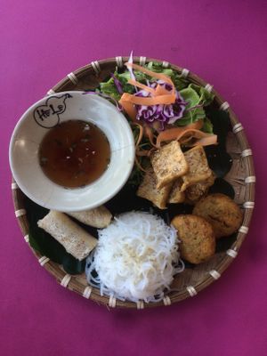 Noodles with tofu and falafel  at The Fisherman Vegan Restaurant   in Hoi An
