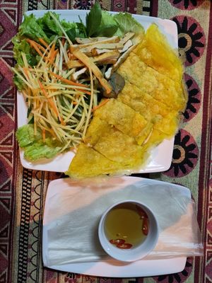 vietnamese pancake. ask the staff to show you how to eat them if you're not used to at Phong Nha Vegan in Phong Nha