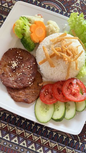 Pork with steamed ricee  at Phong Nha Vegan in Phong Nha
