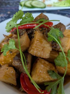 Braised tofu and mushroom at Phong Nha Vegan in Phong Nha