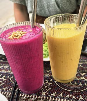 Dragonfruit & mango smoothie at Phong Nha Vegan in Phong Nha
