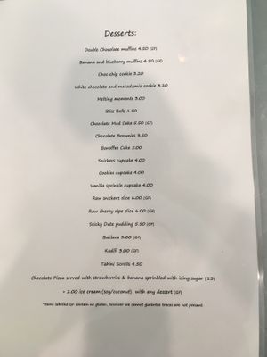 Dessert menu at Cafe 435 in Pascoe Vale