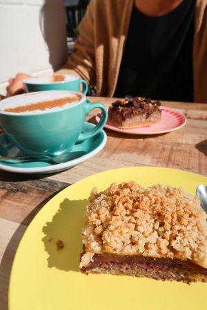 Almond milk cappuccinos, vegan crumble and banana magic   at Milwaukee Cafe in Biarritz