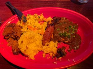 Jamaican Jerk with vegan chicken   at Hula's Island Grill in Santa Cruz
