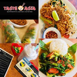 Vegan spring rolls, Vegan Pad Thai, Lychee Boba with Coconut Milk, Pad Ga pow at Taste of Asia in Holland