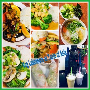 Orange Tofu, Pad Broccoli, Vegan Pho, Pad Pak, spring rolls and Coconut milk Boba.  at Taste of Asia in Holland
