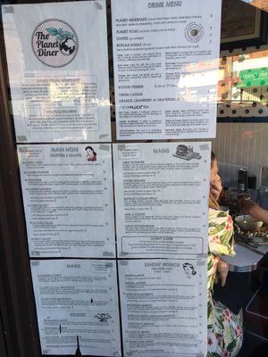 Menu at The Planet Diner in Stratford