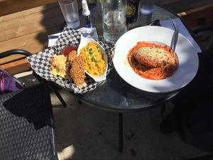Southern platter and chick’un Parmesan at The Planet Diner in Stratford