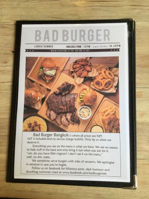 menu 1 at Bad Burger in Bangkok