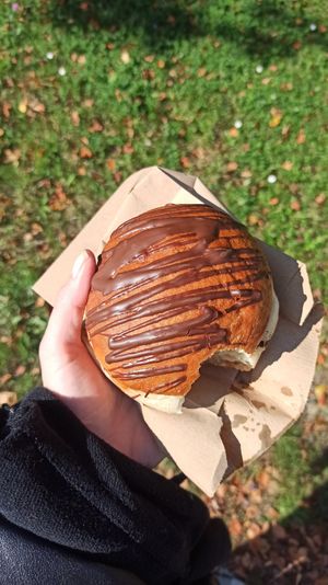 Chocolate krof with vanilla filling at PiranArt Sameja in Ljubljana