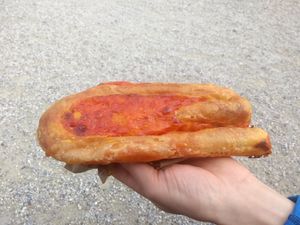 Burek with tomato sauce at PiranArt Sameja in Ljubljana