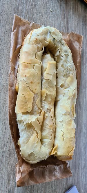 Vegan burek (suffered a bit from transportation) at PiranArt Sameja in Ljubljana