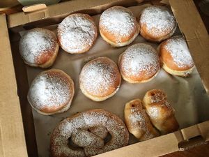 Vegan doughnuts, croissants.

Photo by: Uroš M. on Facebook at PiranArt Sameja in Ljubljana
