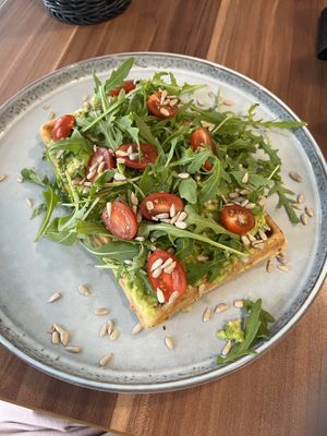 Avocado waffle with no dried tomatoes  at Cafe Waffle in Prague