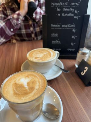 Cappuccino and flat white at Cafe Waffle in Prague