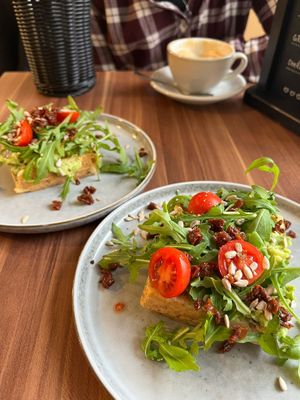 One vegan waffle cut in half at Cafe Waffle in Prague