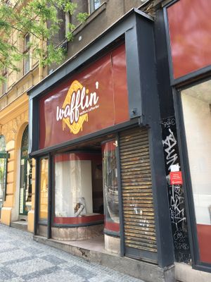 Ouside at Cafe Waffle in Prague