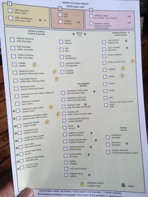 Menu with vegan options labelled at Cafe Waffle in Prague