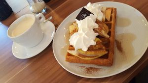 waffle and caffe latte at Cafe Waffle in Prague