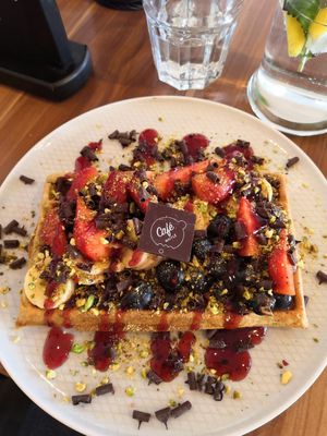Vegan gluten free waffle at Cafe Waffle in Prague
