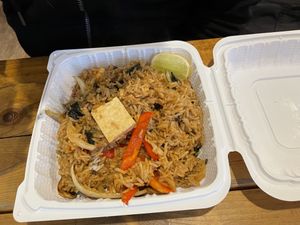Basil Fried Rice w/ tofu. Medium was pretty spicy   at Thai Bay in Lincoln City