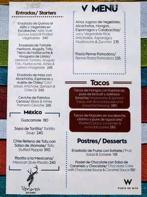 Menu at Venazu in Punta De Mita