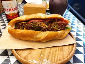 Vegan sausage and ham baguette at Like Coffee in Cat Ba