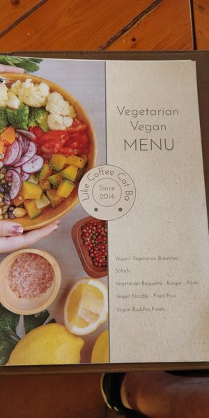 Separate veg'n menu pages at Like Coffee in Cat Ba