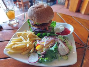 Vegan burger at Like Coffee in Cat Ba
