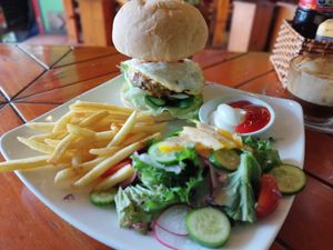 Beef and bacon burger at Like Coffee in Cat Ba