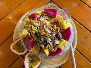 Fruit bowl with yogurt and granola   at Like Coffee in Cat Ba