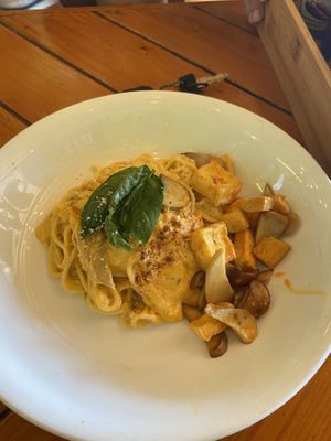 Creamy chilli pasta - made vegan  at Like Coffee in Cat Ba