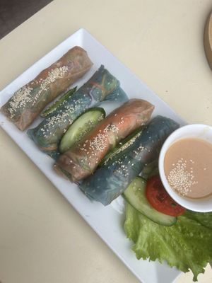Fresh spring rolls, really nice, but some very strong herbs in it  at Like Coffee in Cat Ba