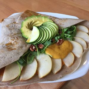 Vegan cheddar pear crepe  at Hibiscus in Toronto