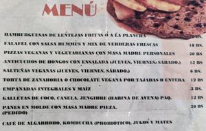 Menu as of November 2022 at Cafe Lurathapi Vegan Food - Maybe closed in La Paz