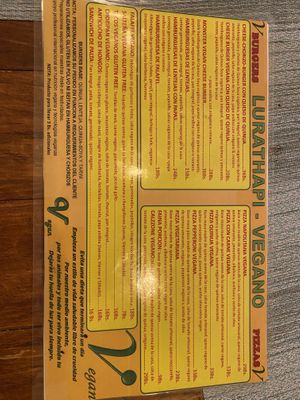 Menu repas  at Cafe Lurathapi Vegan Food - Maybe closed in La Paz