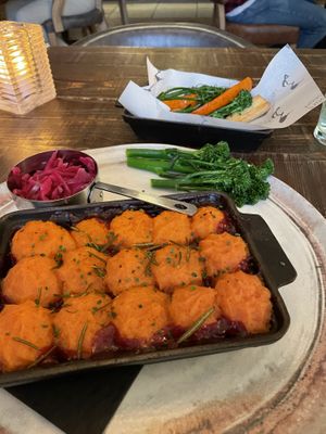 Lentil and sweet potato shepherds pie with side veg   at The Boars Head in Walgherton