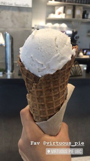 Vanilla ice cream with a waffle cone  at Virtuous Pie - UBC in Vancouver