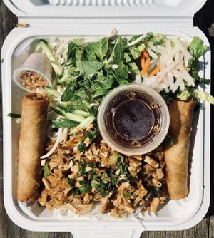 Golden Rolls Vermicelli at Merit Vegan Restaurant in Sunnyvale