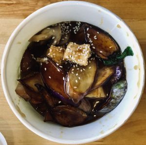 Eggplant Tofu Clay Pot at Merit Vegan Restaurant in Sunnyvale