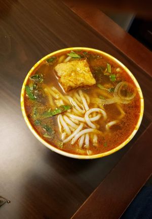 Spicy noodle soup at Merit Vegan Restaurant in Sunnyvale