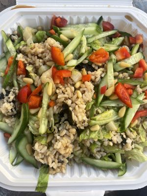 Healthy brown rice plate—too sweet  at Merit Vegan Restaurant in Sunnyvale