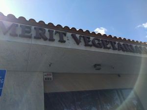 restaurant sign at Merit Vegan Restaurant in Sunnyvale
