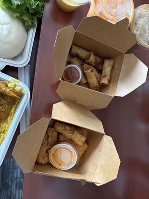 golden rolls and ocean nuggetss  at Merit Vegan Restaurant in Sunnyvale