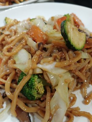 $11.50 Vegetable Chow Mein (to go menu lists $11) at Merit Vegan Restaurant in Sunnyvale