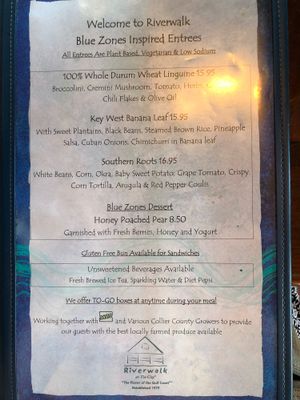 Back page of menu at Riverwalk at Tin City in Naples