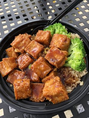 General Tso Tofu with Broccoli & Fried Rice  at JoJo Asian Cafe in Cassadaga