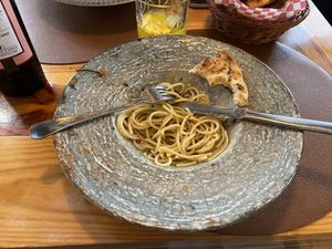 Spaghetti with tomatoes and chilli  at Spiga in Alicante