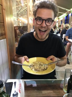 Best creamy vegan pasta we’ve had to date!! Such a treat! Also beautiful setting and fab atmosphere! We got the Sicilia salad with no Parmesan for starter to share too!  at Spiga in Alicante